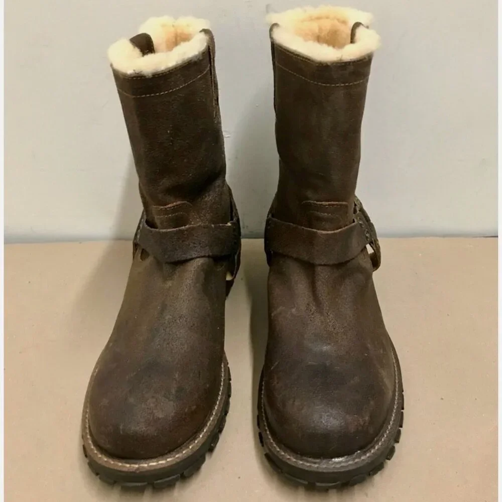 Luxe de Leon Santo Harness Leather Shearling Pull On Boots